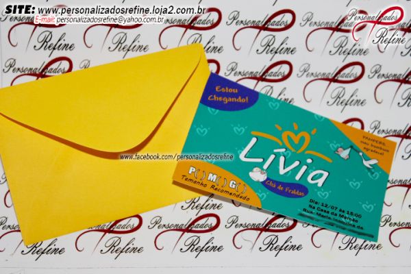 10 Convites Pampers tamanho 10x06 - Envelope Colorido