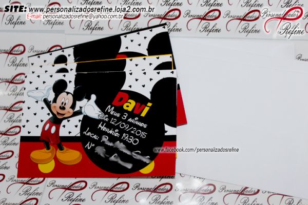 10 Convites Mickey 10x15 Grátis envelope branco