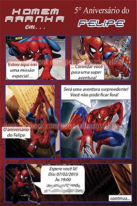 12 Convites Gibi Homem Aranha 10x15