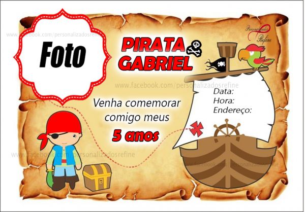 12 Convites Mapa Pirata GRÁTIS tag+fitilho